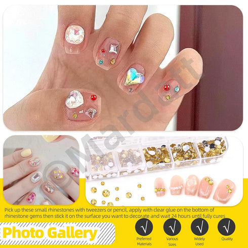 Mardatt 2606Pcs B7000 Jewelry Adhesive Glue with Golden Yellow Rhinestones, 2mm 3mm 4mm 5mm Flat Back Gems Rhinestones with Tweezers Dotting Tools...