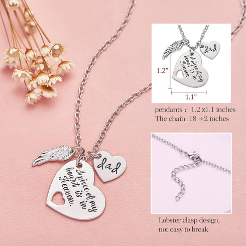 Memorial Necklace A Piece of My Heart is in Heaven Memorial Dad Mom Necklace Loss of Father Gift...