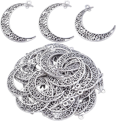 40pcs Antique Silver Moon Charms Tibetan Alloy Luna Crescent Pendants Hollow Vintage Dangle Charms for DIY DIY Bracelets Necklace Jewelry Making A...