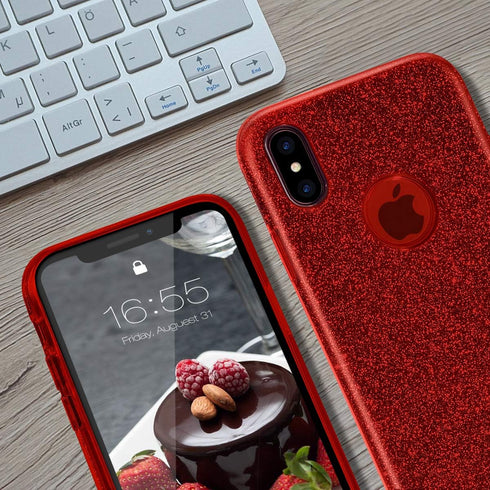 MATEPROX Compatible with iPhone Xs case,Compatible with iPhone X Glitter Bling Sparkle Cute Girls Women Protective Christmas Case -Red...