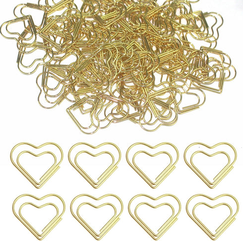 100 Pieces Gold Heart Paper Clips Cute Paper Clips Metal Journaling Paper Clamps Office Paperclips with Clear Plastic Box Paper Document Note Sort...