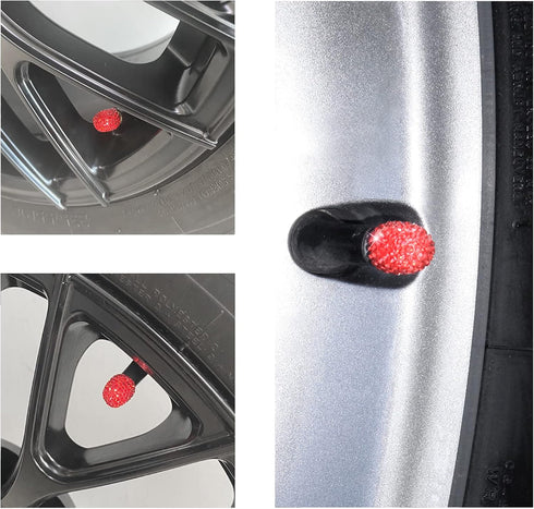 JUSTTOP 4 Pack Handmade Crystal Rhinestone Car Tire Valve Stem Caps, Universal Fit for Cars, Trucks, Motorbikes - Red...