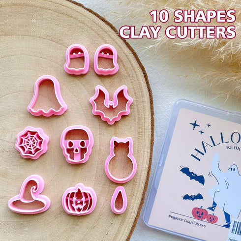 KEOKER Halloween Clay Cutters, Clay cutters for Halloween Earrings Making, 10 Shapes Halloween Clay Earrings Cutters, Halloween Polymer Clay Cutte...