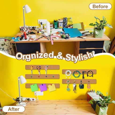 6 Pack Cork Board Strips, Thick Cork Boards for Walls, Cork Board Strips for Walls Self Adhesive with 50 Push Pins for Paste Notes, Photos, Schedu...