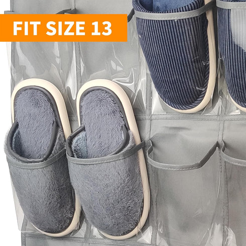 28 Large 1 Pack Transparent Pockets Over The Door Shoe Organizer Sturdy Hanging Shoe Rack for Door Closet Sneakers or Accessories, 4 Hooks?Grey?...