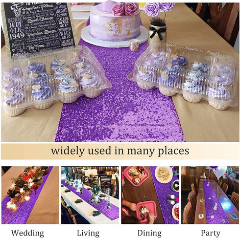 Purple Table Runners 12''x108'', 2 Packs Glitter Fabric Sequin Table Runner for Baby Shower Graduation Celebration Birthday Summer Wedding Mardi G...