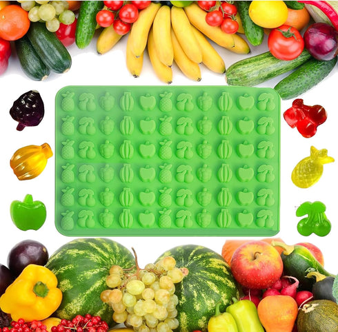 4 Pack: Bear,Dinosaur,Fruits,Vegetables Gummy Candy Molds; Mini Silicone Gummy Candy Chocolate Molds, Dessert DIY Cake Mould, Baking Pan,Kitchen T...