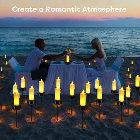 Solar Powered LED Flameless Candles Lights, Built-in 600MA Battery Runs up to 16H, Electric Fake Pathway Candle Lights with IP65 High Rating Water...