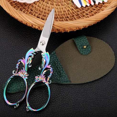 Crafting Scissors, 5.3in Sharp Multipurpose Fabric Scissors with Sheath, Arts Sewing Quilting Office Home School Paper Cutting Shears, Rainbow Lar...