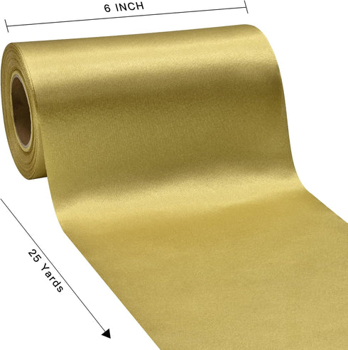 Wide Gold Satin Ribbon 6 Inch x 25 Yards Solid Fabric Ribbon for Cutting Ceremony kit Grand Opening Wedding Birthday Party Decoration Bows Chair s...
