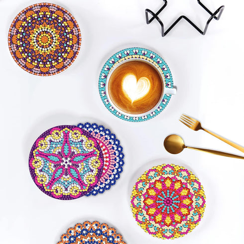 Benvo 8 Pcs Diamond Painting Coasters Kit Mandala Cup Coasters DIY Diamond Art Kits with Diamond Painting Pens, Holders, Cork Base for Beginners A...