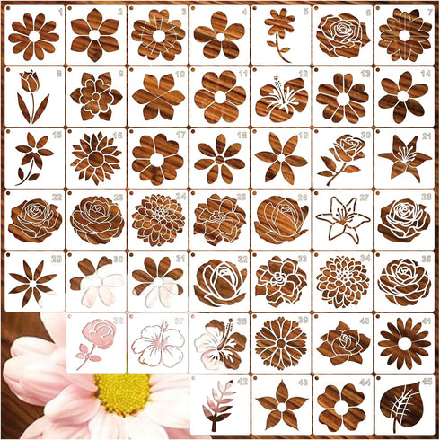 45pcs Flowers Stencils for Painting on Wood Crafts Reusable Tiny Cute Daisy Leaf Flower Stencil Art Paint on Wall Canvas Pattern Stencils for Card...