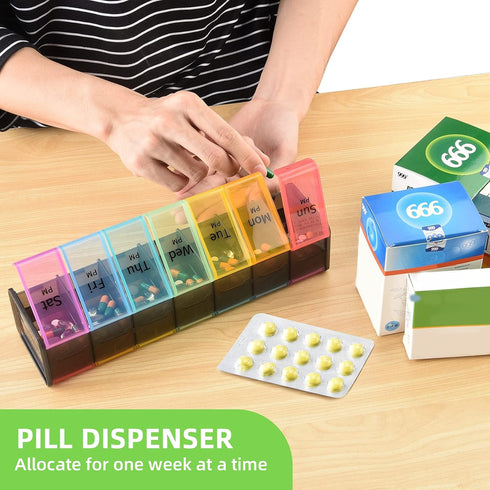 Extra Large Weekly Pill Organizer, 7 Day AM/PM Pill Case with XXL Compartment for Fish Oils, Travel-Friendly Medicine Organizer Pill Planner for V...
