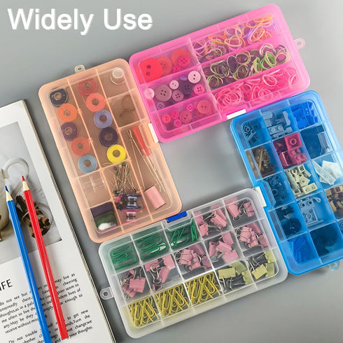 Qualsen 4 Pack Plastic Compartment Box with Adjustable Dividers Craft Tackle Organizer Storage Containers Box 15 Grid (4 Colors)...
