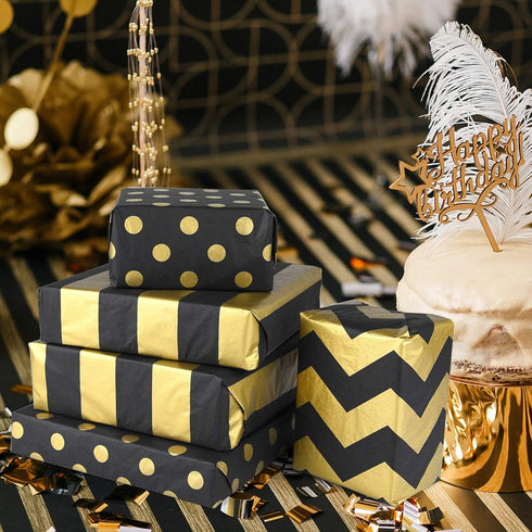MIAHART 60 Pcs Gold Black Tissue Paper Bulk 3 Style Decorative Metallic Wrapping Paper for Birthday Weddings Christmas Party Decoration, DIY Arts ...