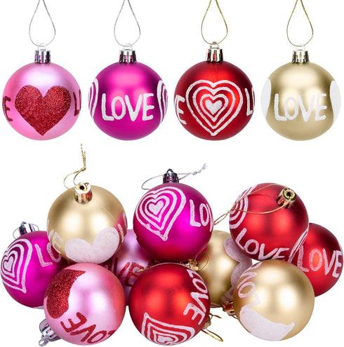 12 Pieces Valentine's Day Hanging Ball Ornaments, Heart Glitter Balls Decorative Supplies for Party, Valentine's Day,Wedding Tree Decorations...