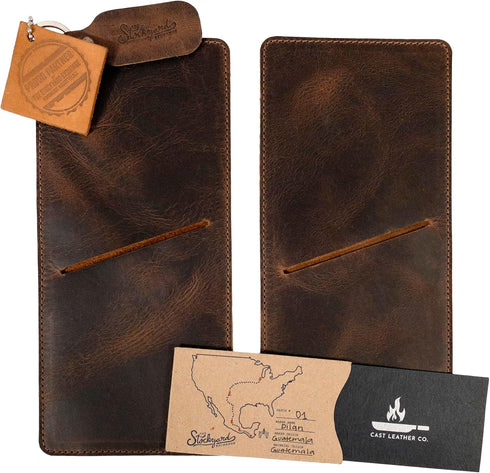 Set of 2 Rectangular Cutlery Sleeves, Utensils Place Setting, Silverware Holder, Flatware, Full Grain Leather, Handmade, Bourbon Brown...