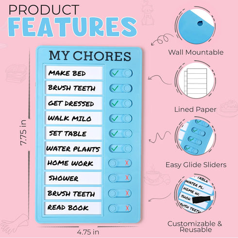 Dry Erase Chore Chart Set (2 Pcs) | Chore Chart for Kids, Dry Erase Board for Kids & Chore Chart for Adults (Blue & Pink)...