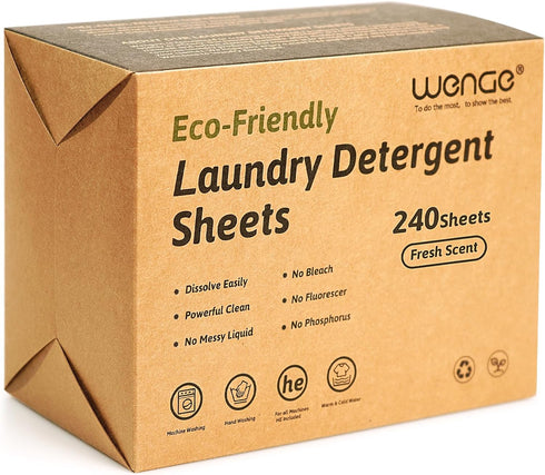 Wenge Laundry Detergent Sheets Eco-Friendly 240 Sheets No Plastic Jug, Liquidless Technology Hypoallergenic Washing Sheets for Home Dorm Travel Ca...