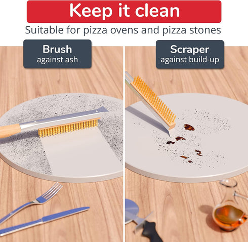 26” Pizza Oven Brush with Stone Scraper - Stainless Steel Bristles, Extra Long Handle, Heat-Resistant - Compatible with Ooni Ovens - Includes Spar...