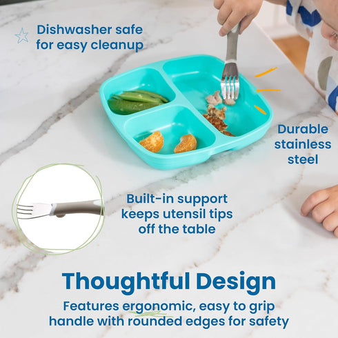ECR4Kids My First Meal Pal Stainless Steel Forks, Toddler Silverware, White, Light Grey, 3-Pack...