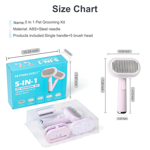 5 IN 1 Pet Grooming Brush Kit,Dog&Cat Self Cleaning Slicker Brush for Shedding.Dematting&Deshedding Dog Brush,Cat Hair Brush,Suitable for Small&La...