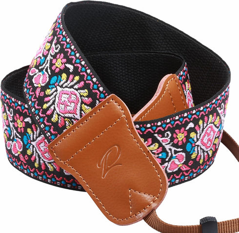 Padwa Lifestyle Pink Vintage Embroidered Camera Strap - 2" Wide Cowhide Head Camera Straps,Cotton Woven Adjustable Shoulder & Neck Strap for All D...