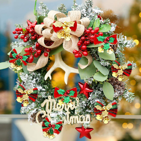 20 Pcs Christmas Mini Bow with Bells, 4 Styles - Traditional, Rustic, Whimsical, Minimalist - Red, Green, Gold - Christmas Ornaments...