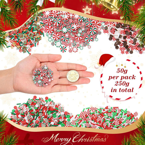 250 Grams Christmas Fake Chocolate Candy Sprinkles Tiny Polymer Clay Embellishments Xmas Polymer Clay Slices Soft Clay DIY Decoration for Resin Na...