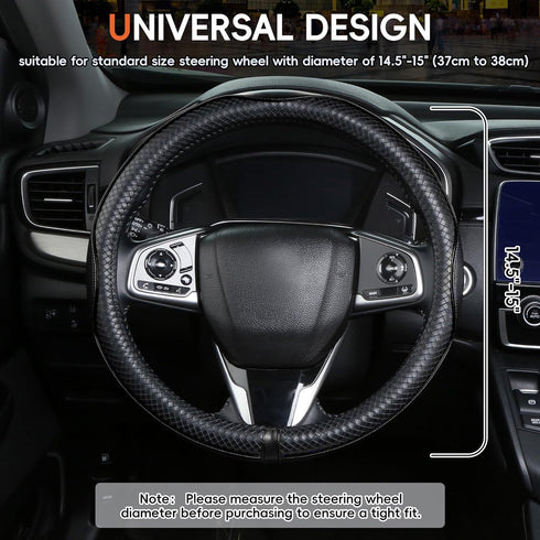 Black Steering Wheel Cover?Heavy Duty?Anti-Slip, Safety, Soft, Leather Steering Wheel Cover,Adaptable to 14.5-15 inches Steering Wheel...