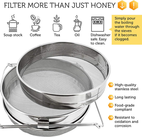 Rural365 Honey Filter, 2 Piece - Honey Extractor Equipment, Honey Bucket Strainer Honey Extractor Stainless Steel Sieve...