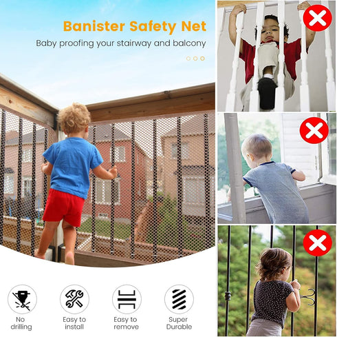 Baby Balcony Safety Mesh Net,Banister Stairs Guard Protective Net for Kids Toys Pets,Stairway Rail Net 10ft x 2.5ft (1 pack, White)...