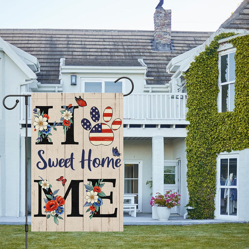 Home Sweet Home Patriotic Garden Flag 4th of July Floral Flag 12x18 Inch Double Sided, America Independence Day Flag Memorial Day Butterfly Yard B...