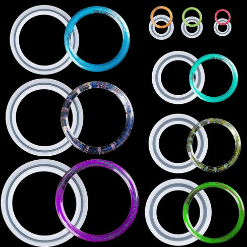 OIIKI 9Pcs Cavities Ring Silicone Molds for Jewelry Making, 6pcs Assorted Size Casting Bracelet Molds+3pcs Ring Resin Molds, Round Shape for Makin...