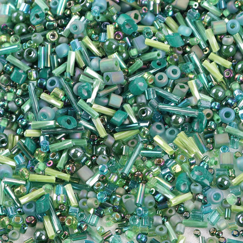 1000PCS Mixed Glass Seed Beads Glass Bugle Beads, 1.5-4.5mm Green Tube Loose Glass Seed Spacer Beads for Jewelry Making, Glass Bugle Beads for Bra...
