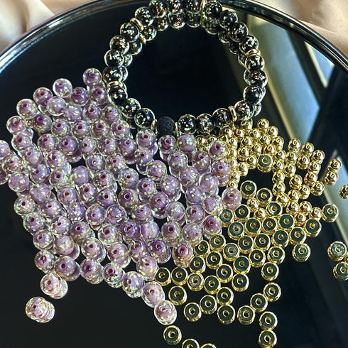 8mm 200pcs Glow in The Dack Glass Beads with Holes for Jewelry Making Bracelets Earrings Necklace Bulk Lampwork Solar Unique DIY Crafts Gold Space...