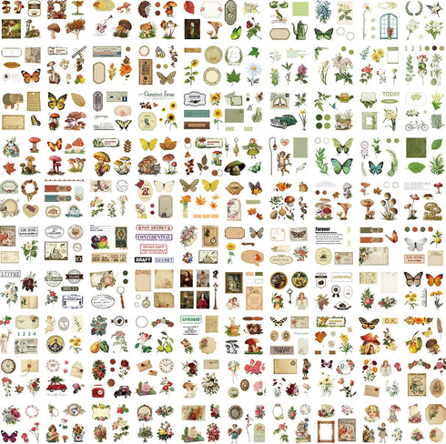 510PCS Plants Floral Scrapbook Stickers Kit Vintage Flowers Butterfly Mushroom Fall Maple Leaves Transparent Waterproof Stickers Set for Scrapbook...