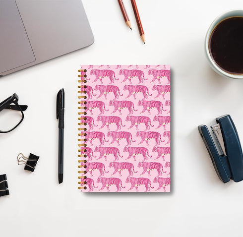Hot Pink Journal Notebook - Pink Spiral Notebook Journal 5.5×8.3, Preppy Tiger Notebook with 164 Pages...