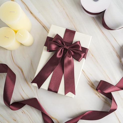 MEEDEE Burgundy Satin Ribbon 1-1/2 inch Wide Burgundy Ribbon Double Faced Satin Ribbon Burgundy Christmas Ribbon by 50 Yards Burgundy Ribbon for C...