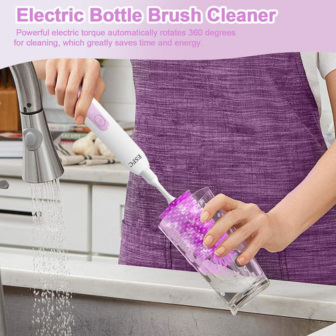 Portable Electric Baby Bottle Brush Set with Electric Bottle Brush,Nipple/Straw Brush,Milk Frother and Drying Base,Waterproof IPX7,Rechargeable Tr...