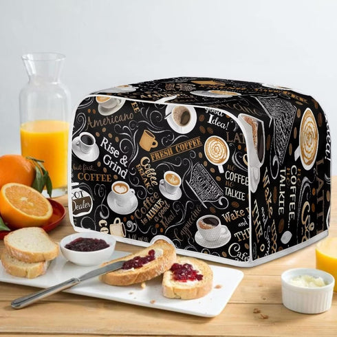 Coffee Print Toaster Covers Kitchen Accessories Decor Bread Maker Oven Protector Covers 2 Slice Toaster Dust Proof Fingerprint Covers Kitchen Deco...
