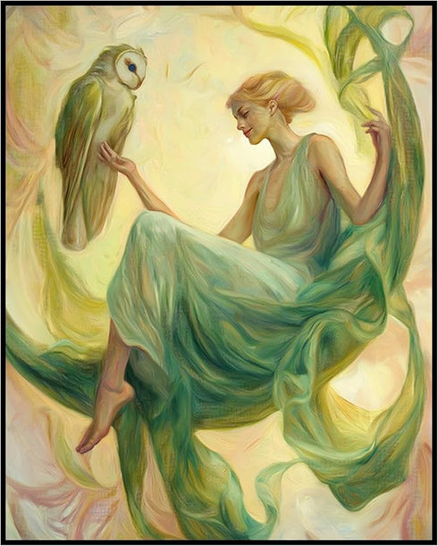 Posterizer 1 pcs-serene woman on crescent moon with an owl-oil painting style-3-Collectibles & Fine Art-Fantasy & Fiction Art-Decor for Home & Off...