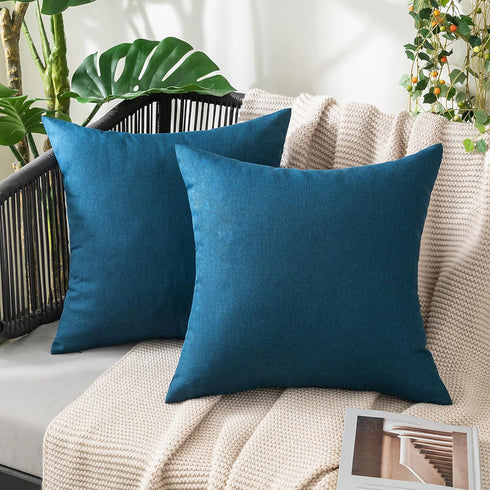 MIULEE Pack of 2 Decorative Outdoor Solid Waterproof Throw Pillow Covers Faux Linen Garden Farmhouse Coastal Cushion Cases for Summer Patio Tent B...
