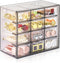 Desk Storage Organizer with 12 Mini Drawers, Clear Desktop Craft Drawer Cabinet, Stackable Storage Box Caddy for Makeup Jewelry Office Craft Suppl...