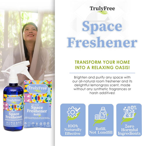 Space Freshener Starter Kit, Lemongrass Essential Oil - Car and Air Fresheners for Home, Natural Odor Eliminator Room Spray, 16oz Spray Bottle, 1 ...