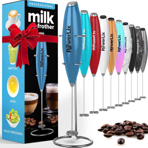 PowerLix Milk Frother Handheld Battery Operated Electric Whisk Foam Maker For Coffee, Latte, Cappuccino, Hot Chocolate, Durable Mini Drink Mixer W...