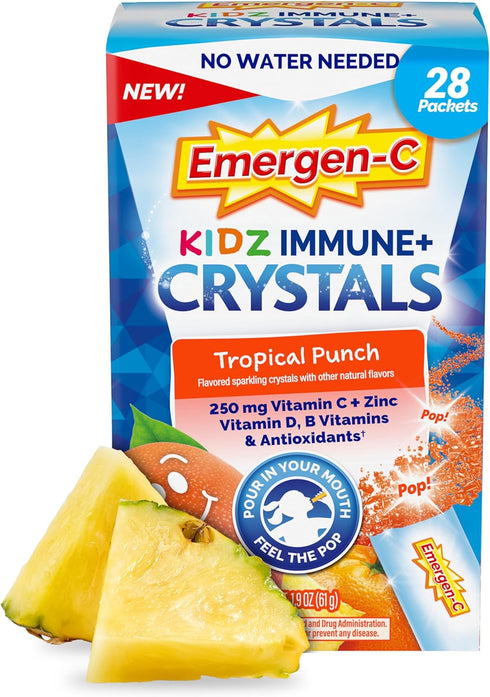 Emergen-C Kidz Immune Plus Crystals, On-The-Go Immune Support Supplement with Vitamin C, Vitamin D, B Vitamins, Zinc and Manganese, Tropical Punch...