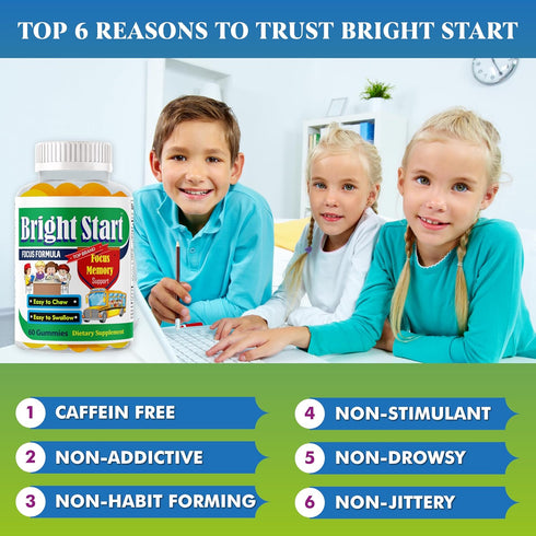 BrightStart Brain Focus Vitamins for Kids & Teens, Attentive Child Supplement Omega 3 for Kids, Focus Booster Nootropic Supplement Support Attenti...