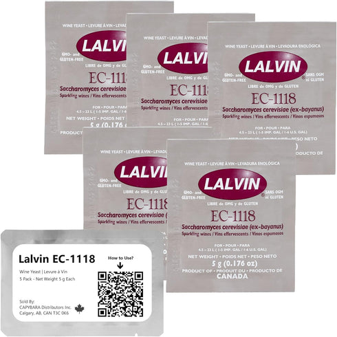 5x Lalvin EC-1118 Champagne Yeast 5g Sachet...