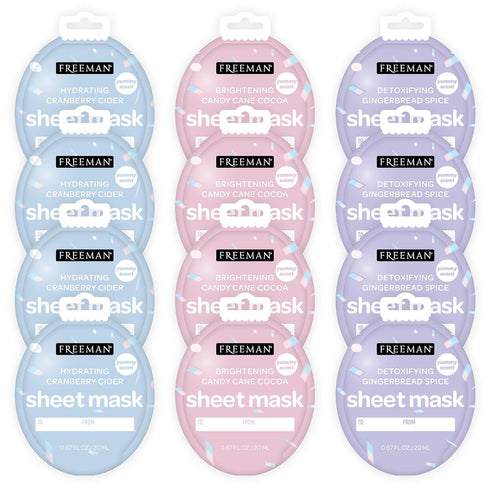 Freeman Limited Edition Christmas Sheet Masks, Brightening Candy Cane, Hydrating Cranberry Cider, Detoxifying Gingerbread Spice, Multicolor, Cacao...
